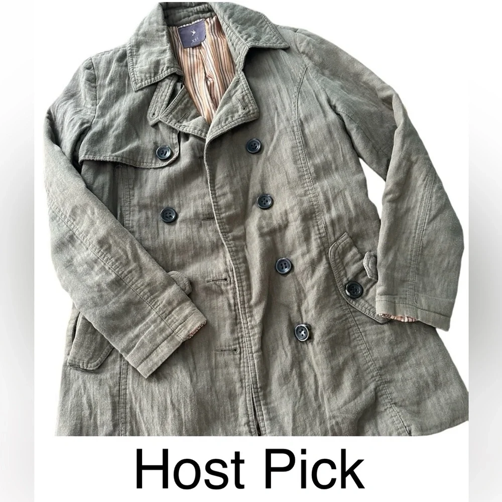 Vintage Forever 21 Khaki Cargo Barn Jacket Crinkle Military Grunge Lagenlook